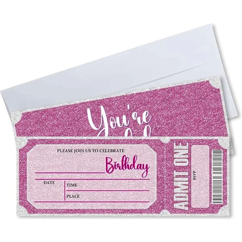 Pink Birthday Party Ticket Invitations